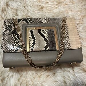 Jimmy Choo Gray and Cream Shoulder Bag with Chain Strap snake print
